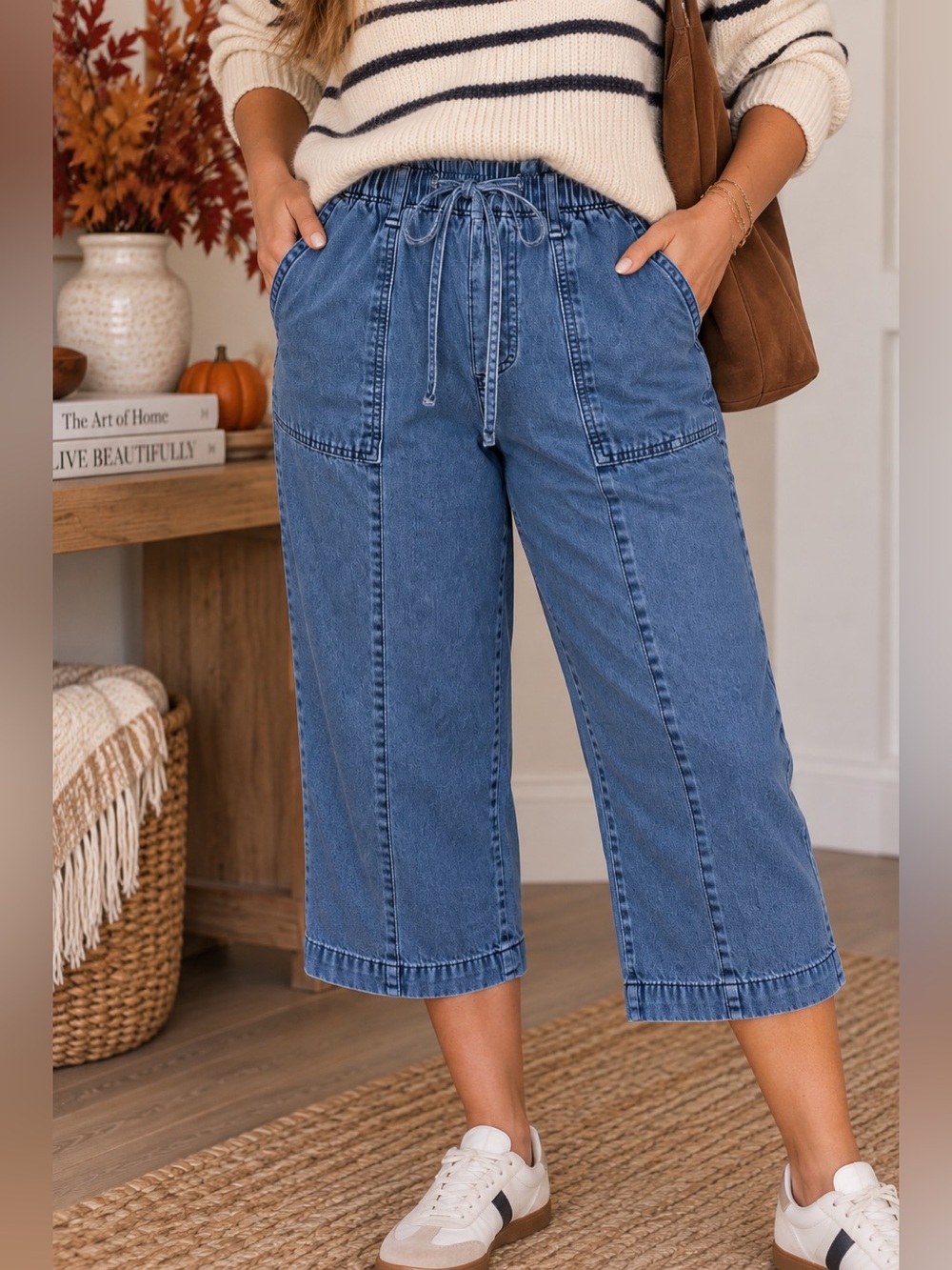 Karen Scott PP 100% Cotton Denim Crop Pants Coastal Grandma Fall